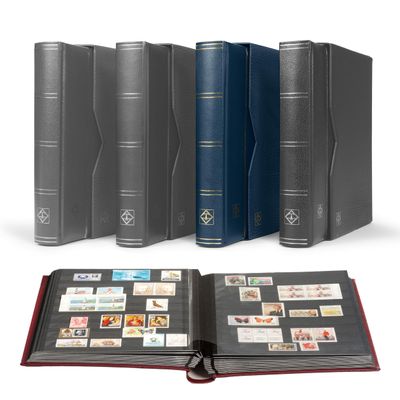 Lighthouse 64 Page Leather Stamp Stockbook with Matching Slipcase, Blue