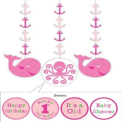 3-Piece Hanging Decorations with Stickers, Ocean Preppy Girl