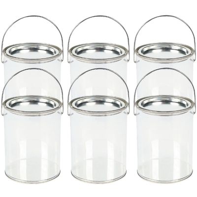 Clear Paint Can Containers with Metal Lids (Set of 6 Plastic Buckets) Great for Party Favors, Decor and DIY Projects