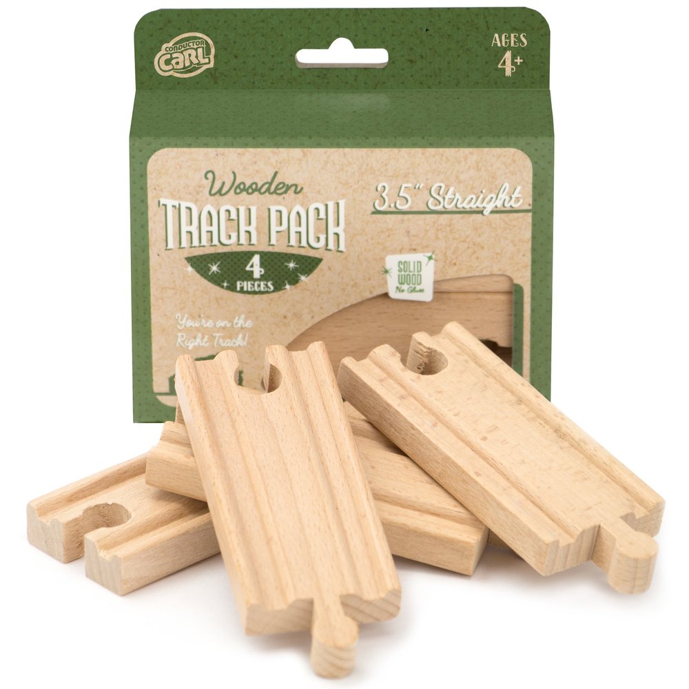 Conductor Carl Wood Train Track Expansion Packs| Compatible with Most Train Tracks| 3.5" Straight Tracks -1 Count (Pack of 4)