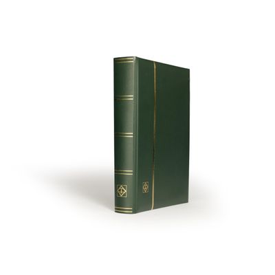 LIGHTHOUSE PREMIUM Bonded Leather Cover Stockbook for Stamps - 64 Black Cardstock A4 Pages with Clear Strips and Double Linen Hinges - Green