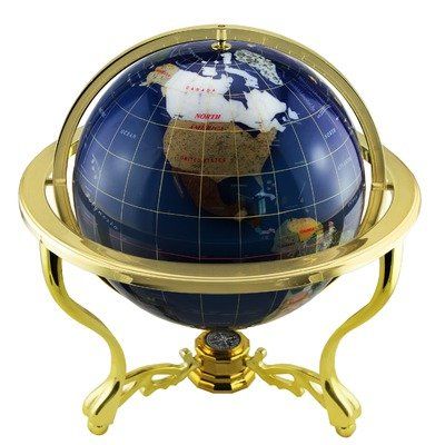 American Atelier 13-Inch Polished Stone Globe with Low Brass Stand, Blue