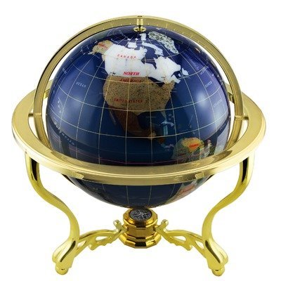 American Atelier 13-Inch Polished Stone Globe with Low Brass Stand, Blue
