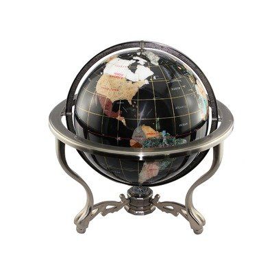 American Atelier Polished Stone Globe with Low Brass Stand, Black