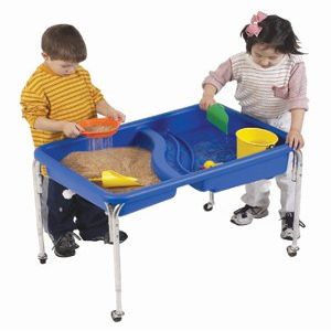 Children's Factory, 1136-18, Neptune Sensory Table, Kids Sand and Water Learning Activity Table for Classroom or Playroom, Double Basin 18"H, Blue