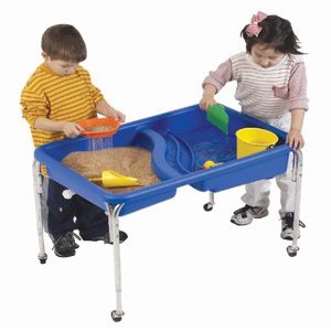 Children's Factory, 1136-18, Neptune Sensory Table, Kids Sand and Water Learning Activity Table for Classroom or Playroom, Double Basin 18"H, Blue