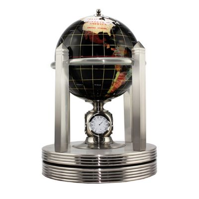 American Atelier Polished Stone Globe with Brass Clock Stand, Black