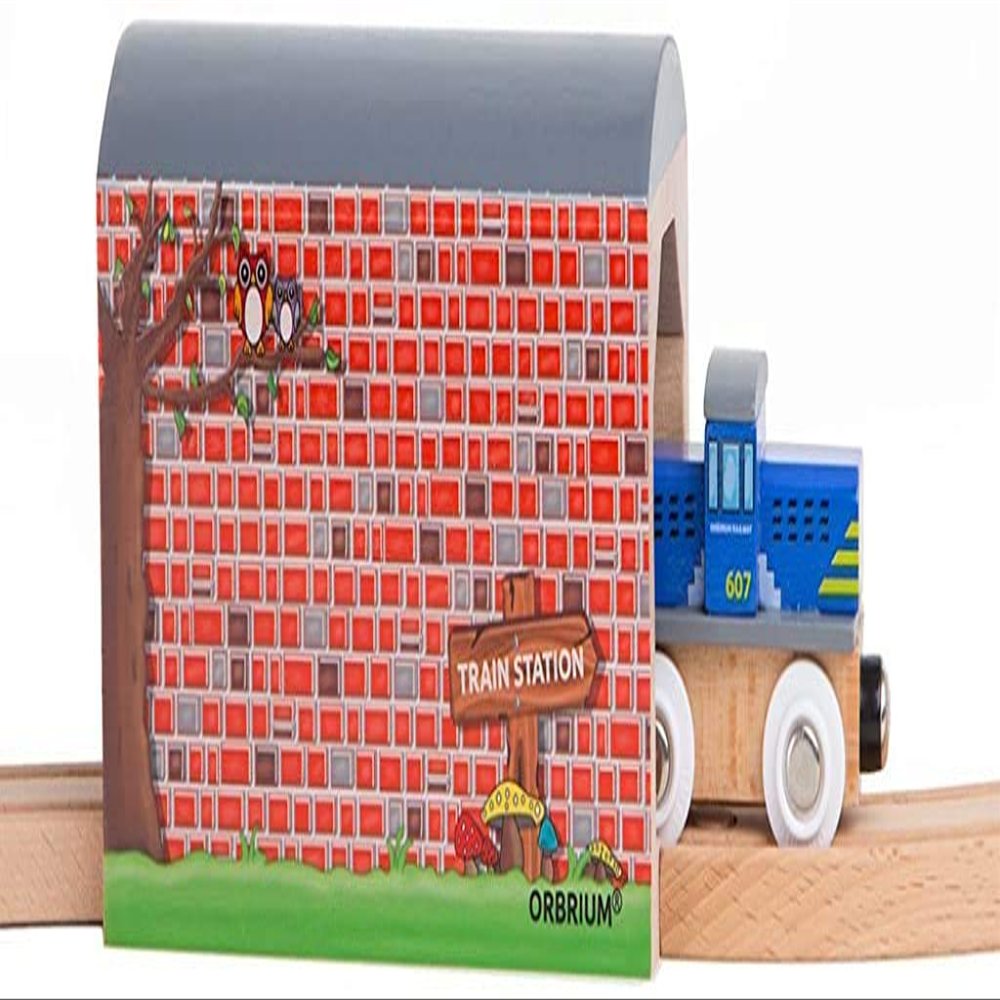 Orbrium Wooden Train Track Accessories Large Wooden Train Tunnel Track Solid Wood Compatible with Thomas The Tank Brio Mellisa and Doug IKEA Railways STEM Toys for Kids Toddlers