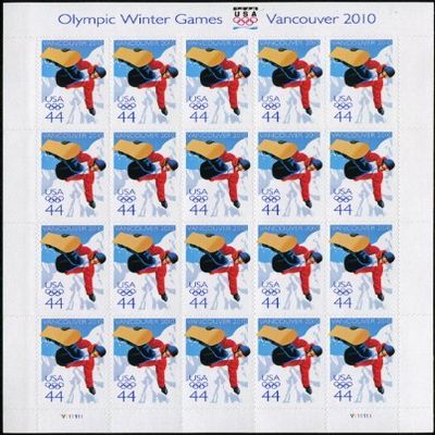 2010 WINTER OLYMPICS ~ VANCOUVER BRITISH COLUMBIA CANADA ~ SNOWBOARDING #4436 Pane of 20 x 44 US Postage Stamps