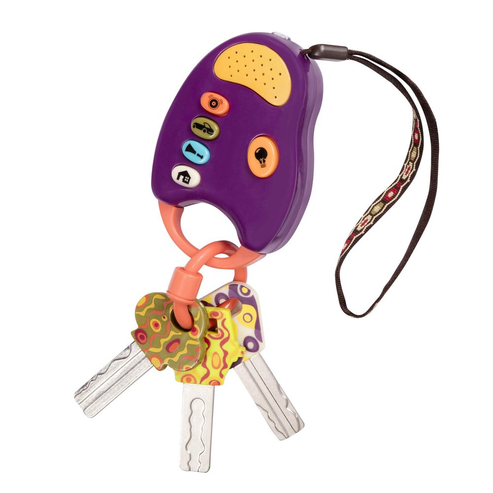 B. toys Toy Car Keys Key Fob with Lights & Sounds Interactive Baby Toy Pretend Keys for Babies, Toddlers 10+ Months FunKeys Purple