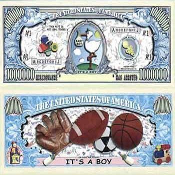 American Art Classics It's a Boy Birth Announcement Million Dollar Novelty Bill Collectible - Comes in Collector Grade Currency Holder - Celebrate The Birth of Your New Millionaire