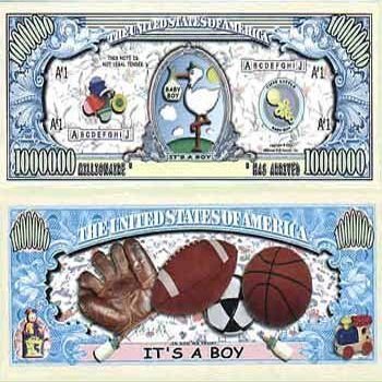American Art Classics It's a Boy Birth Announcement Million Dollar Novelty Bill Collectible - Comes in Collector Grade Currency Holder - Celebrate The Birth of Your New Millionaire