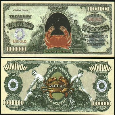 American Art Classics Cancer Zodiac Million Dollar Novelty Bill Collectible in Collector Grade Currency Holder