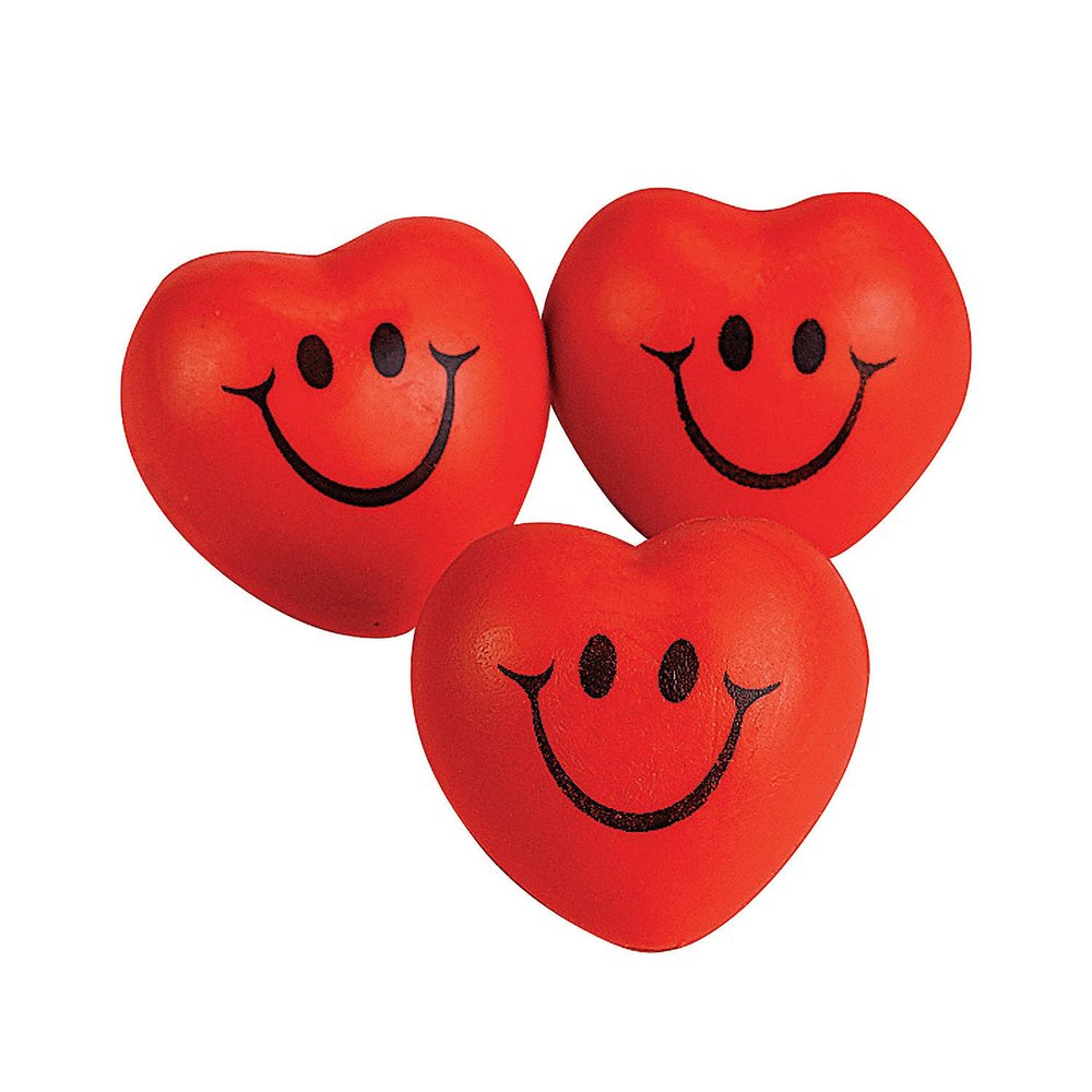 Fun Express Smile Face Heart-Shaped Squeeze Balls - Stress Relief Toys & Relaxables for Valentine's Day Nurses Week & Party Favors - Fun Stress Balls for Gifts Favors & Relaxation - 12 Pieces