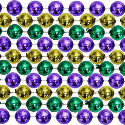 72" 22mm Round Metallic Purple, Gold and Green Mardi Gras Beads Dozen (12 Necklaces)