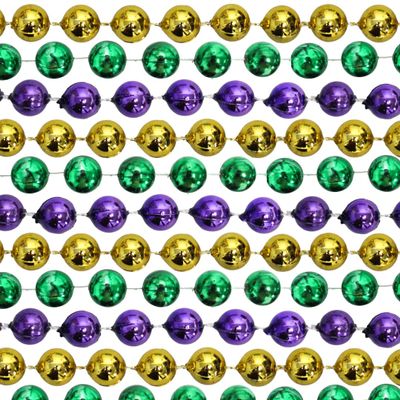 48" 20mm Round Metallic Purple, Gold and Green Mardi Gras Beads Dozen (12 Necklaces)