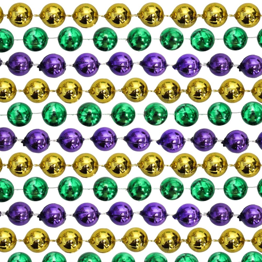 48" 20mm Round Metallic Purple, Gold and Green Mardi Gras Beads Dozen (12 Necklaces)