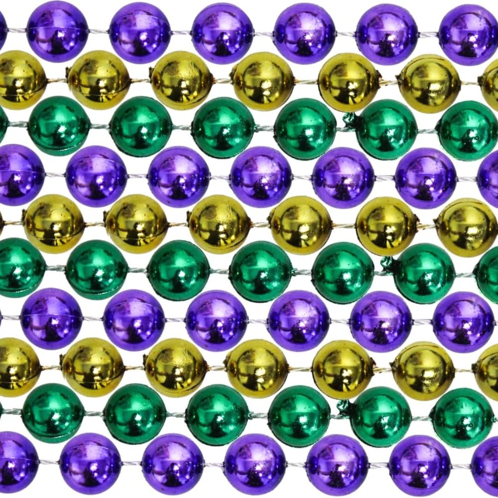 48" 22mm Round Metallic Purple, Gold and Green Mardi Gras Beads Dozen (12 Necklaces)