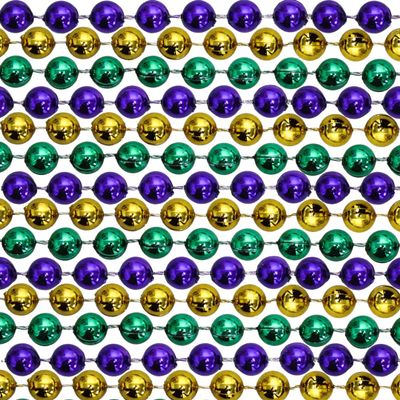 60" 18mm Round Metallic Purple, Gold and Green Mardi Gras Beads Dozen (12 Necklaces)