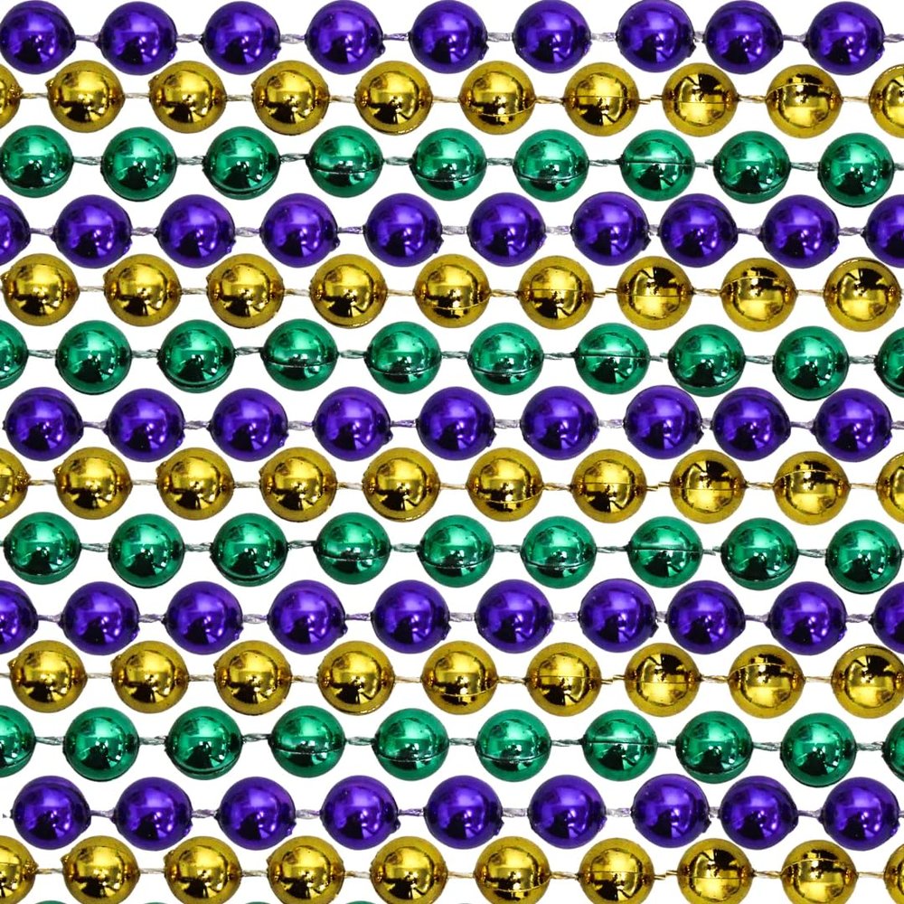 60" 18mm Round Metallic Purple, Gold and Green Mardi Gras Beads Dozen (12 Necklaces)