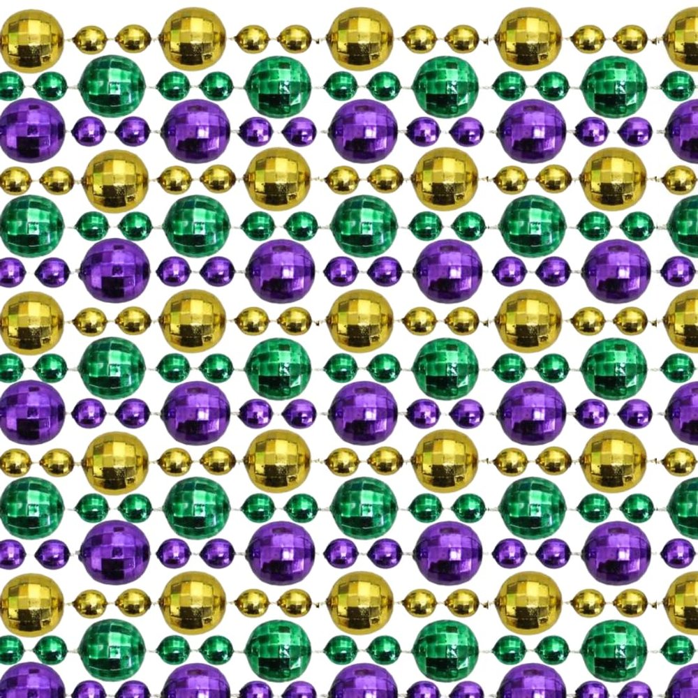 60" 20mm-10mm-10mm Globe Metallic Purple, Gold and Green Mardi Gras Beads Dozen (12 Necklaces)