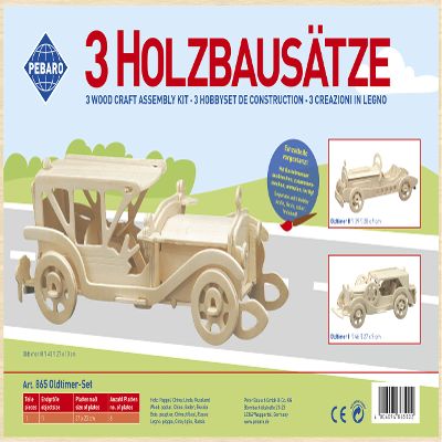 Donau Elektronik M865 Wood Design 4 pcs. Vintage Cars, Multi-Colour