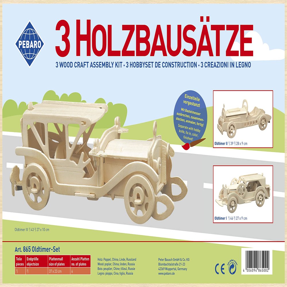 Donau Elektronik M865 Wood Design 4 pcs. Vintage Cars, Multi-Colour