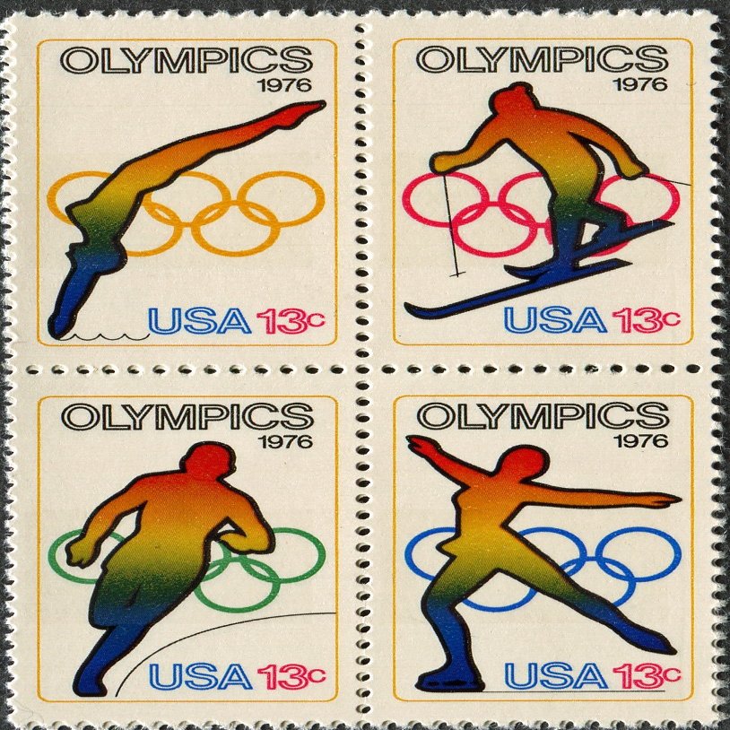 1976 OLYMPICS ~ LAKE PLACID #1695-98 Block of 4 x 13 cents US Postage Stamps