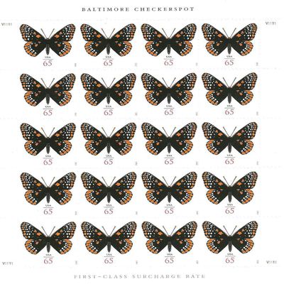 USPS Baltimore Checkerspot Butterfly Sheet of 20 65 Cent Stamps Scott 4603