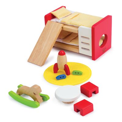 Hape Wooden Doll House Furniture Children's Room with Accessories| 1:12 Scales Miniature Dollhouse Furniture