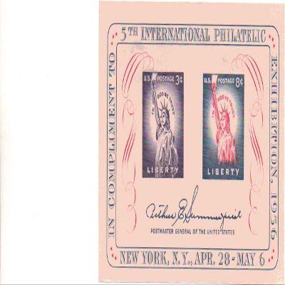 3 and 8 Fifth International Philatelic Ex Full Sheet of 2 Us Postage Stamps Scot #1075