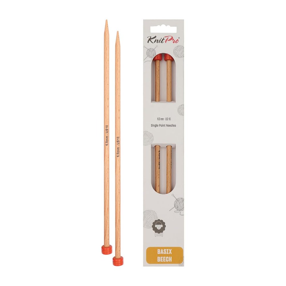 KnitPro Basix Beech Single Pointed Needles 12" (30cm) | US Size 10 (6mm)