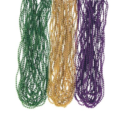 Fun Express Metallic Mardi Gras Beads - 144 Pieces Plastic Purple Gold and Green Round Beads for Jewelry