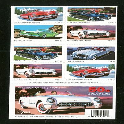 50's Sporty Cars - Book of 20 37 Stamps