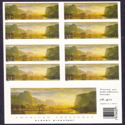 American Treasures Albert Bierstadt 2008 42-Cent (Book of 20) Yosemite Valley Definitive Denominated Mail-Use Additional Postage Stamps