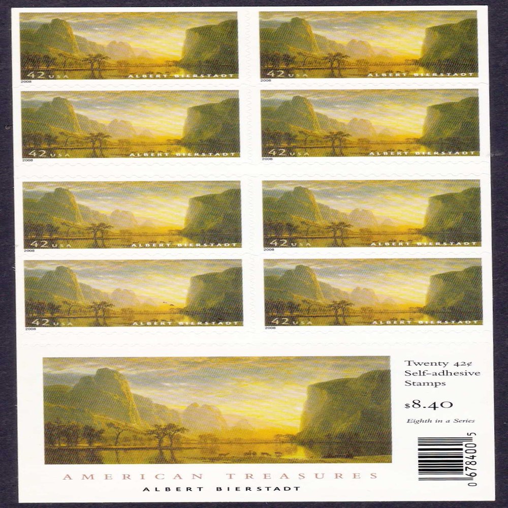 American Treasures Albert Bierstadt 2008 42-Cent (Book of 20) Yosemite Valley Definitive Denominated Mail-Use Additional Postage Stamps