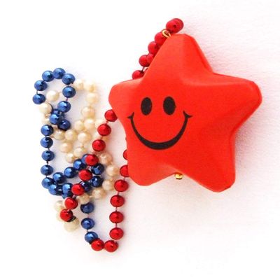 Red Smiley Star Gras Bead Necklace New Orleans Bayou Lousianna Cajun Creole Party Beads