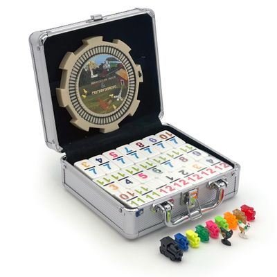 CHH Double 12 Numeral Pro Size Mexican Train & Chicken Domino Set Aluminum Carrying Case Complete Set with Plastic Hub, Train Markers, and Chicken Foot Markers