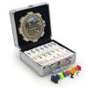 CHH Double 12 Numeral Pro Size Mexican Train & Chicken Domino Set  Aluminum Carrying Case  Complete Set with Plastic Hub, Train Markers, and Chicken Foot Markers view 1