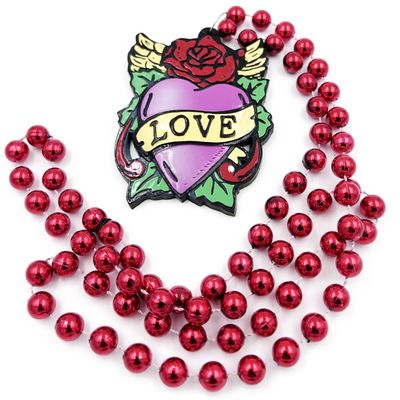 Red Rose Heart Tattoo Mardi Gras Bourbon Street Mardi Gras Beads New Orleans Bayou Lousianna Cajun Creole Party
