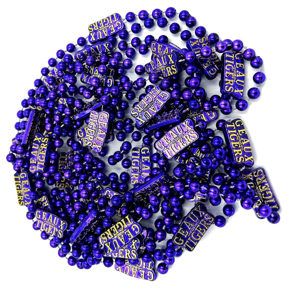 Geaux Tigers Six (6) Pack Mardi Gras Necklaces New Orleans
