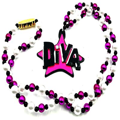 Diva Necklace New Orleans Mardi Gras Bead Necklace Spring Break Cajun Carnival Festival