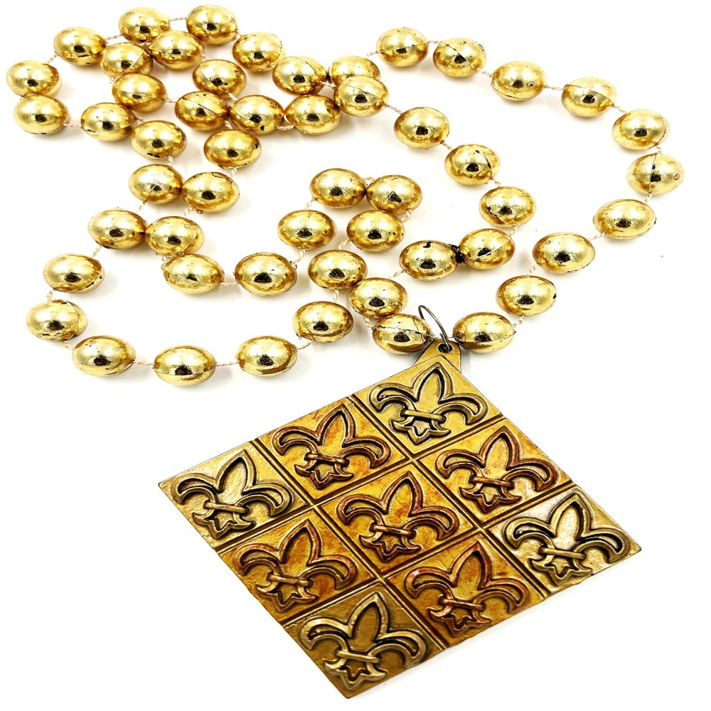 Fleur de Lis Tiles Necklace New Orleans Mardi Gras Bead Necklace Spring Break Cajun Carnival Festival