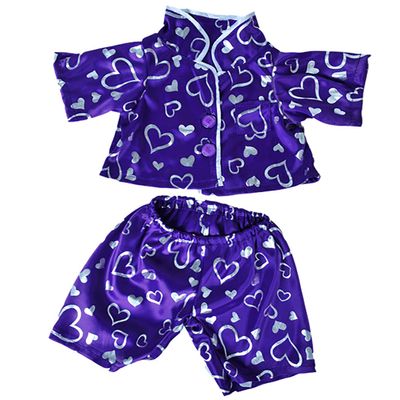 Dark Purple Silver Heart PJ's Teddy Bear Clothes Fits Most 14" - 18" Build-A-Bear, and Make Your Own Stuffed Animals