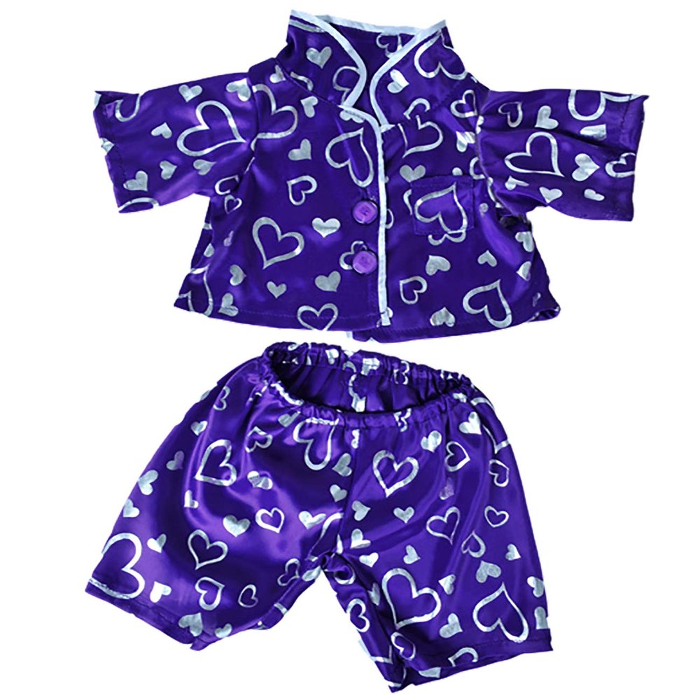 Dark Purple Silver Heart PJ's Teddy Bear Clothes Fits Most 14" - 18" Build-A-Bear, and Make Your Own Stuffed Animals