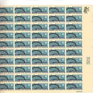 Arkansas River Navigation Sheet of 50 x 6 Cent US Postage Stamps Scott 1358