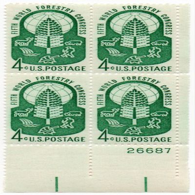 5th World Forestry Congress Block of 4 x 4 US Postage Stamps Scott #1156