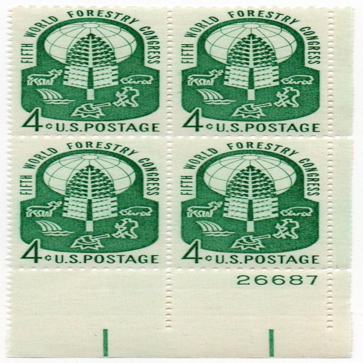 5th World Forestry Congress Block of 4 x 4 US Postage Stamps Scott #1156