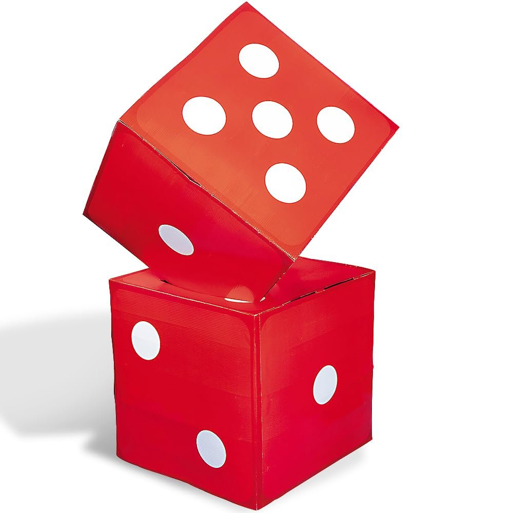 3D Cardboard Dice Set, 2 pieces - Stacks to 5 feet tall - Casino Party Decor