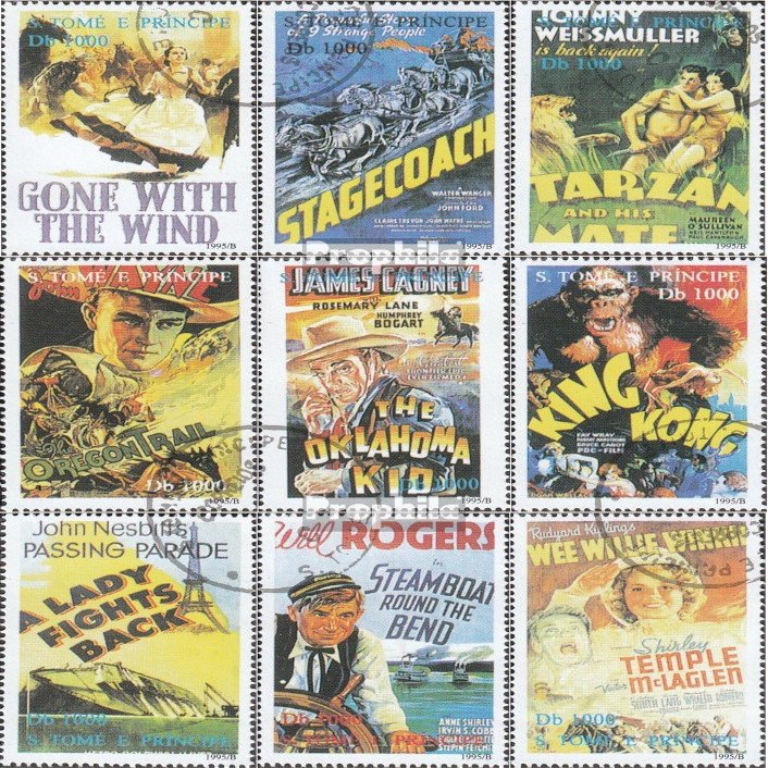 Sao Tome E Principe 1502-1510 (Complete.Issue.) fine Used/Cancelled 1995 100 Years Cinema: Filmplakate (Stamps for Collectors) Celebrities/Film/Theater/Radio